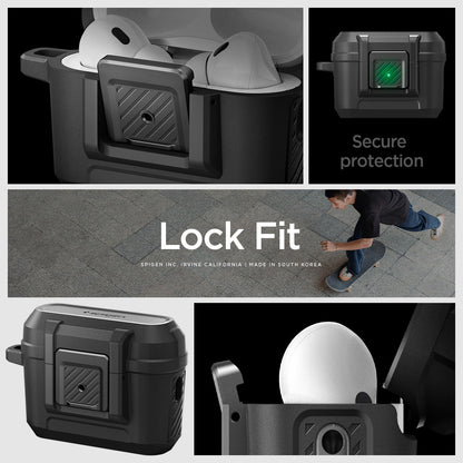 ACS05485 - Apple AirPods Pro 2 Case Lock Fit in matte black showing different angles. Secure protection