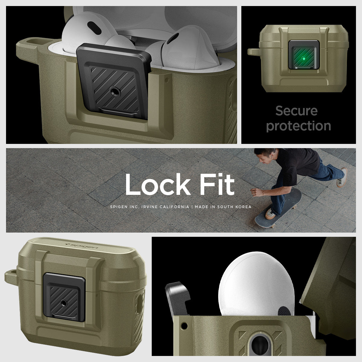 ACS05911 - Apple AirPods Pro 2 Case Lock Fit in vintage khaki showing different angles. Secure protection