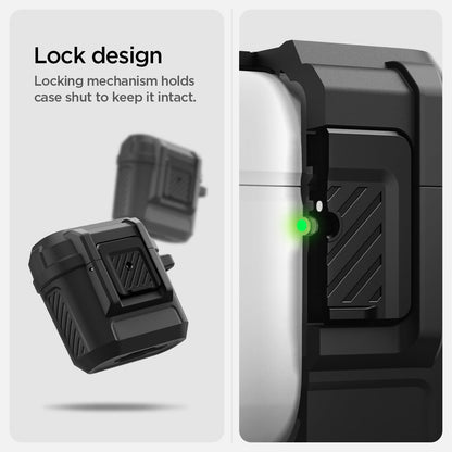ACS09020 - AirPods 4 Case Lock Fit in Matte Black showing the lock design. Locking mechanism holds case shut to keep it intact