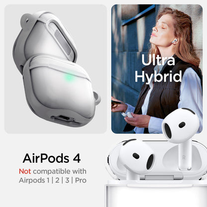 ACS08643 - AirPods 4 Pro / AirPods 4 Ultra Hybrid in Jet White showing the compatibility. Not compatible with Aipords 1 |2 |3 | Pro