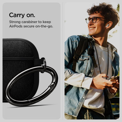 ACS08648 - AirPods 4 Pro / AirPods 4 Case Urban Fit in Black showing the strong carabiner to keep Airpods secure on-the-go