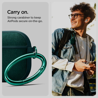 ACS08650 - AirPods 4 Pro / AirPods 4 Case Urban Fit in Midnight Green showing the strong carabiner to keep Airpods secure on-the-go