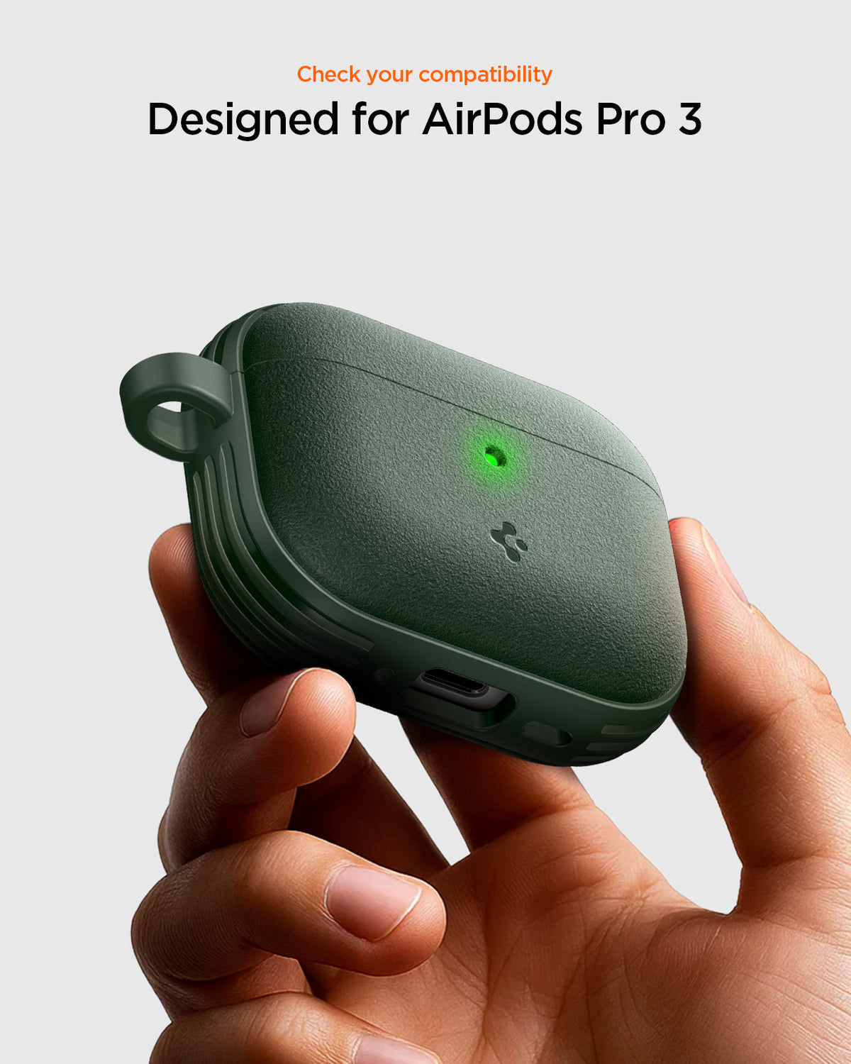 ACS09827 - AirPods Pro 3 Spigen Vault in Midnight Green showing check your compatibility