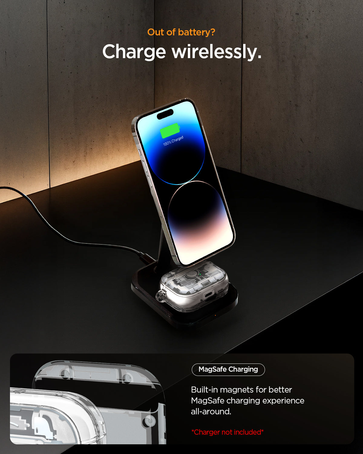 ACS10018 - AirPods Pro 3 Series Ultra Hybrid Zero One (MagFit) in Zero One White out of battery? charge wirelessly. magsafe charging. built in magnets for better magsafe charging experience all around
