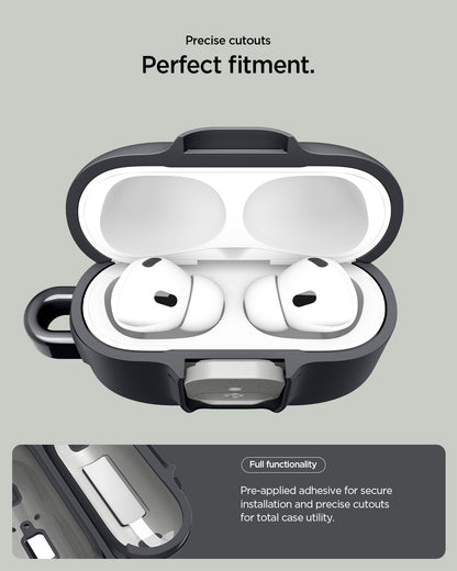 ACS10133 - AirPods Pro 3 Nano Pop in Black Sesame showing precise cutouts perfect fitment. Full functionality. Pre applied adhesive for secure installation and precise cutouts for total case utility