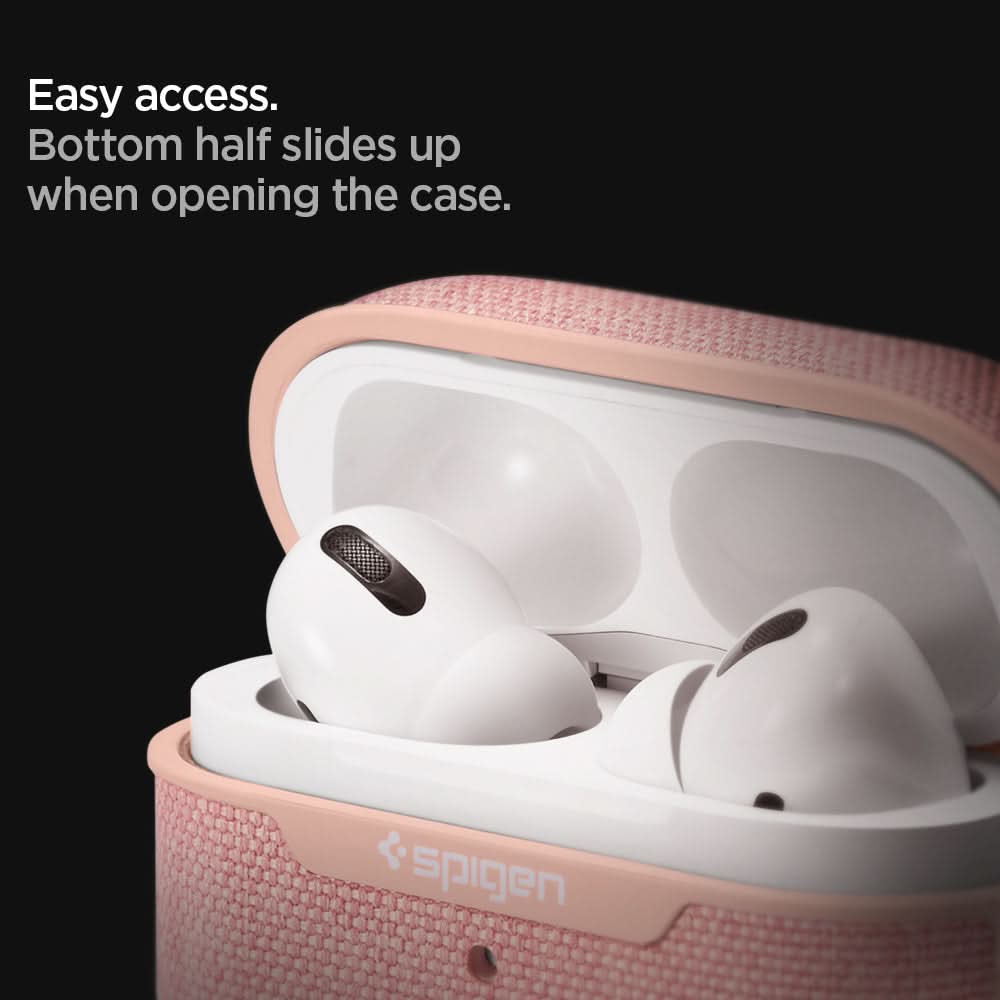 ASD00575 - Apple AirPods Pro Case Urban Fit in rose gold showing the easy access. Bottom half slides up when opening the case