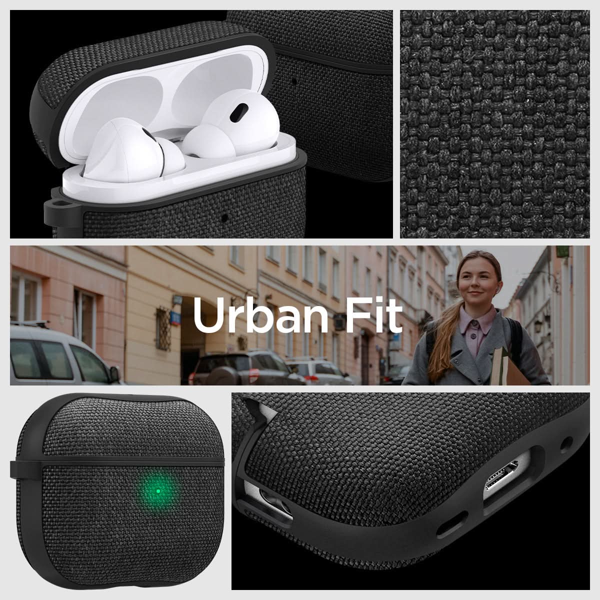 ACS05483 - Apple AirPods Pro 2 Case Urban Fit in black showing the different angles