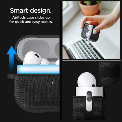 ACS05483 - Apple AirPods Pro 2 Case Urban Fit in black showing the smart design. Airpods case slides up for quck and easy access