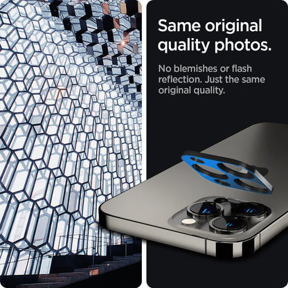 AGL03381 - iPhone 13 Pro Max / iPhone 13 Pro Optik Lens Protector in black showing same original quality photos. No blemishes or flash reflection. Just the same original quality.