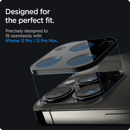 AGL03381 - iPhone 13 Pro Max / iPhone 13 Pro Optik Lens Protector in black showing designed for the perfect fit. Precisely designed to fit seamlessly with iPhone 13 pro and 13 pro max