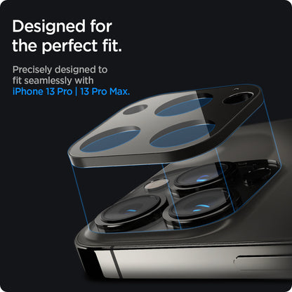 AGL04035 - iPhone 13 Pro Max / iPhone 13 Pro Optik Lens Protector in graphite showing designed for the perfect fit. Precisely designed to fit seamlessly with iPhone 13 pro and 13 pro max