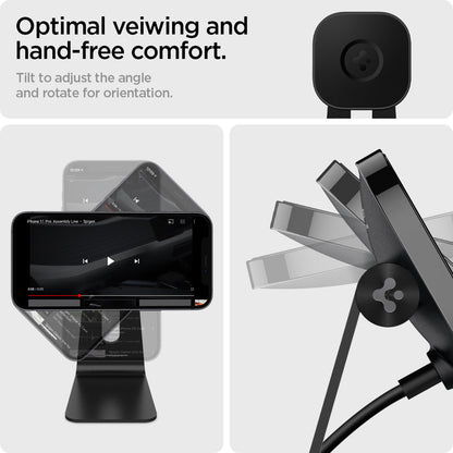 ACH02574 - OneTap Pro Wireless Magnetic Charging Stand (MagFit) in black showing the optimal viewing and hand-free comfort. Tilt to adjust the angle and rotate for orientation