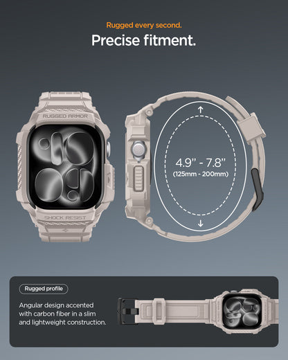 ACS10496 - Apple Watch 10/11 (42mm) Rugged Armor Pro 2 in Dune Beige showing rugged every second. precise fitment