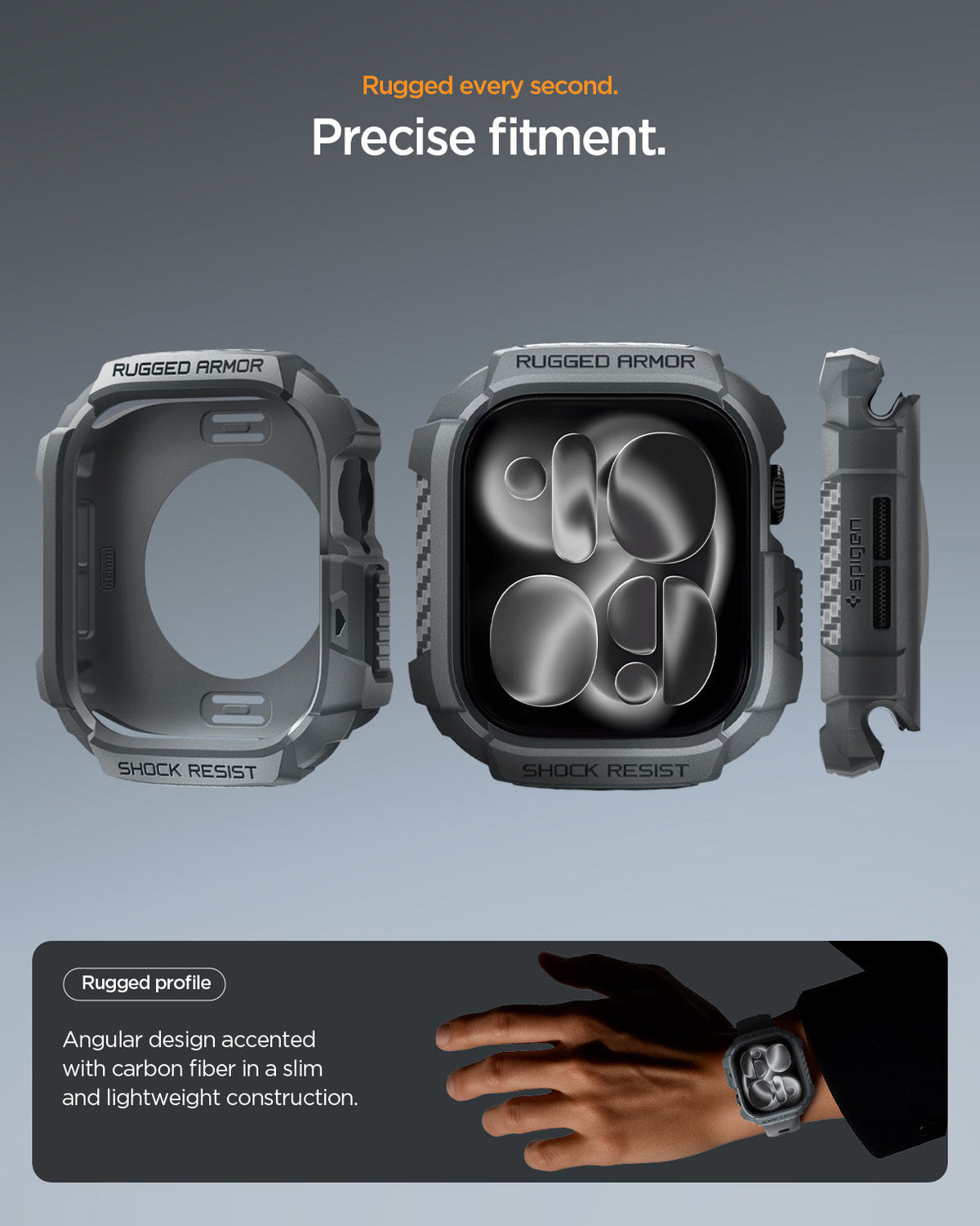 ACS10500 - Apple Watch 10/11 (46mm) Rugged Armor 2 in Dark Gray showing rugged every second. precise fitment.