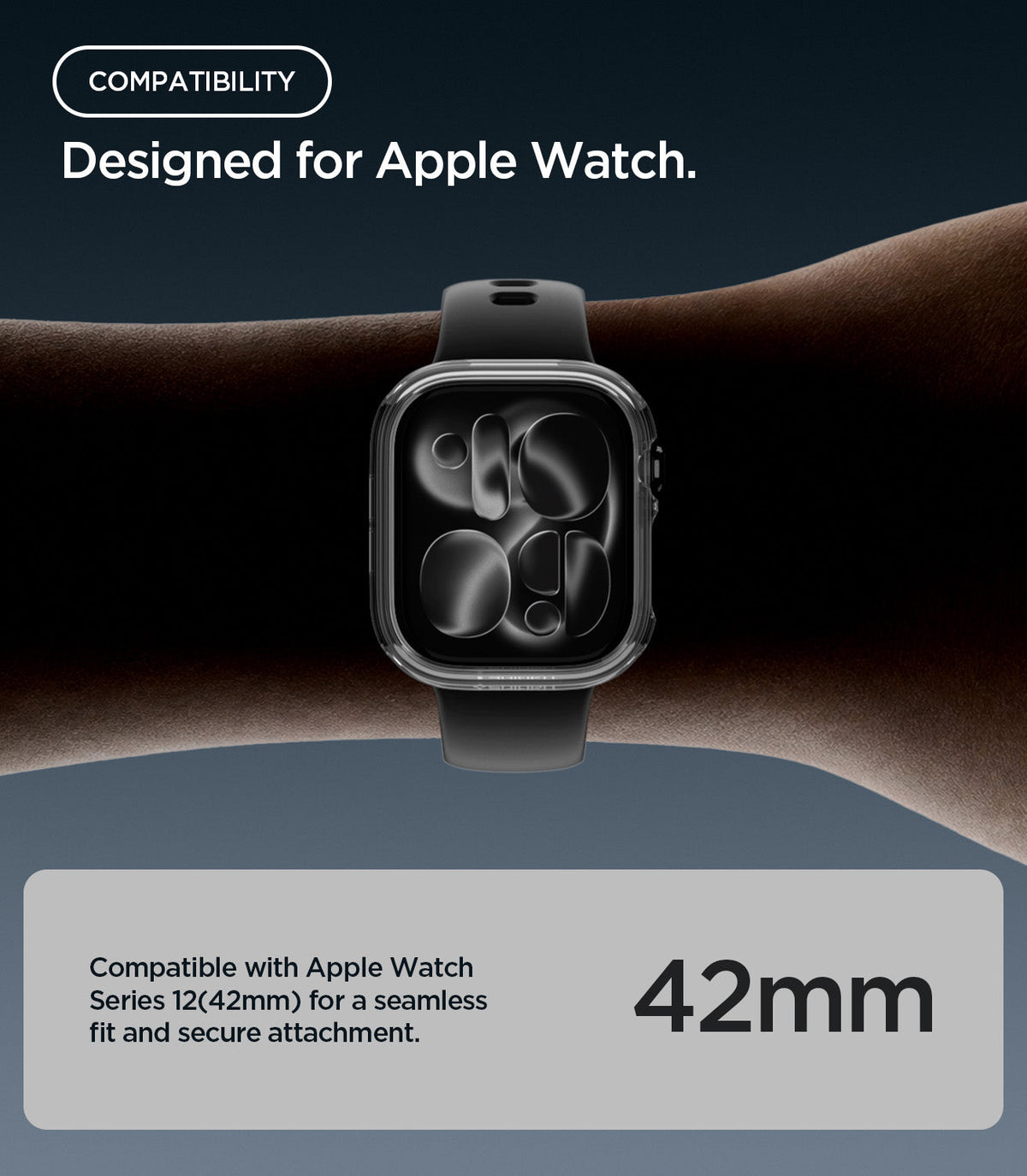 ACS11881 - Apple Watch Series 12(42mm) Case Thin Fit in Crystal Clear showing compatibility with the 42mm size for a seamless fit and secure attachment