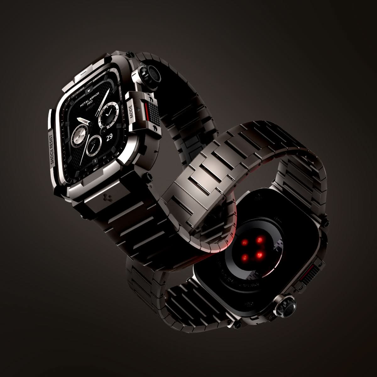 ACS07660 - Apple Watch (45mm) Case Metal Armor Pro in Gunmetal showing the front, back and sides