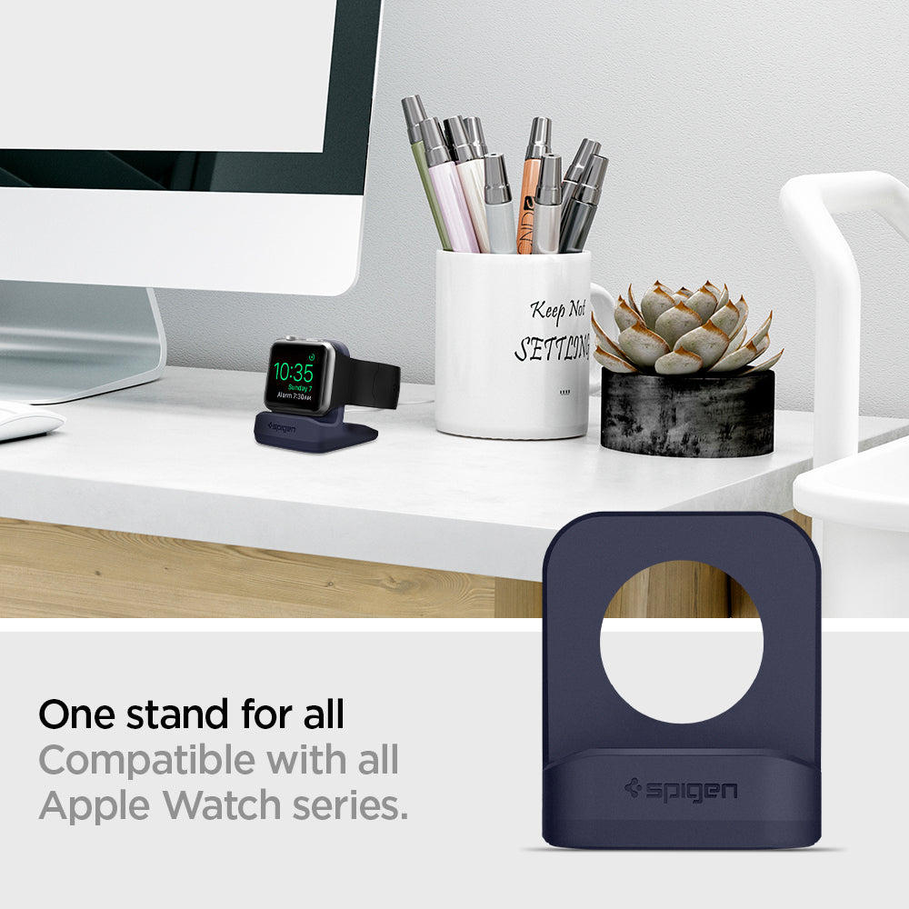 000CD21182 - Apple Watch Night Stand S350 in midnight blue showing the one stand for all. Compatible with all Apple Watch Series