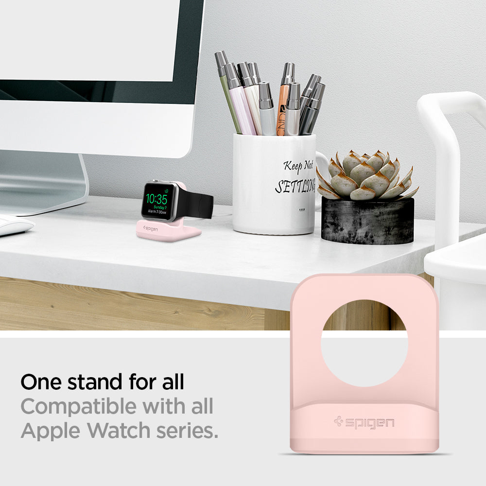 000CD21183 - Apple Watch Night Stand S350 in pink showing the one stand for all. Compatible with all Apple Watch Series