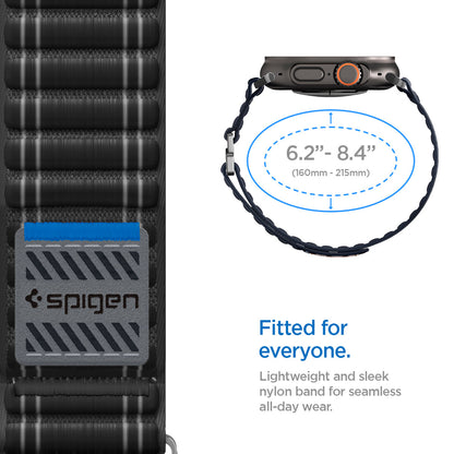 AMP10141 - Apple Watch Ultra (49mm) WBF0 in Black showing the lightweight and sleek nylon band for seamless all-day wear. 6.2"-8.4" (160mm - 215mm)