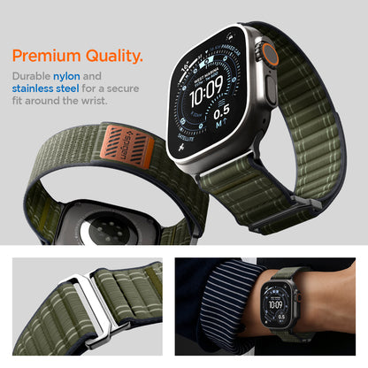 AMP10142 - Apple Watch 10/11 (46mm) WBF0 in Green showing the premium quality. Durable nylon and stainless steel for a secure fit around the wrist