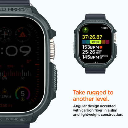 ACS07383 - Apple Watch (49mm) Rugged Armor in Abyss Green angular design accented with carbon fiber in a slim and lightweight construction. Take rugged to another level.