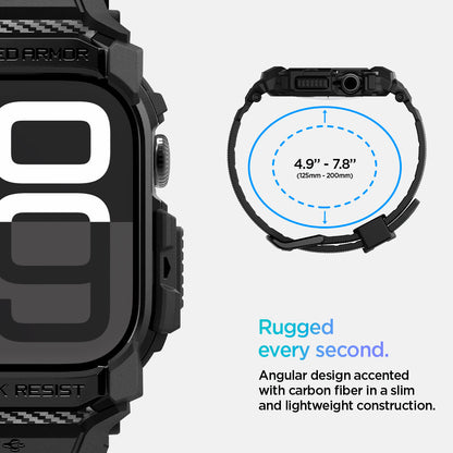 ACS08591 - Apple Watch 10 (42mm) Case Rugged Armor Pro in Matte Black angular design accented with carbon fiber in a slim and lightweight construction. (125mm-200mm)