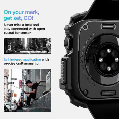 ACS08597 - Apple Watch 10 (46mm) Case Rugged Armor in Matte Black never miss a beat and stay connected with open cutout for the sensor. Write down On your mark, get set GO! Unhindered application with precise craftsmanship.