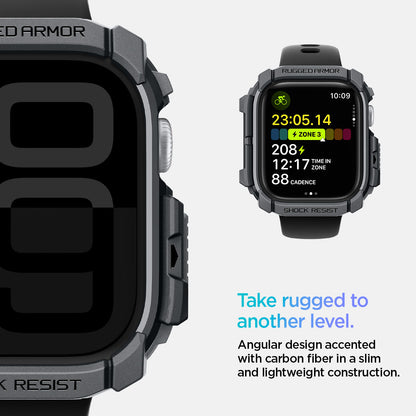 ACS08598 - Apple Watch 10 (46mm) Case Rugged Armor in Dark Gray angular design accented with carbon fiber in a slim and lightweight construction. Take rugged to another level.