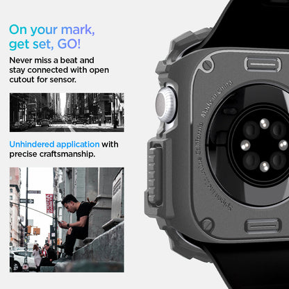 ACS08598 - Apple Watch 10 (46mm) Case Rugged Armor in Dark Gray never miss a beat and stay connected with open cutout for the sensor. Write down On your mark, get set GO! Unhindered application with precise craftsmanship.