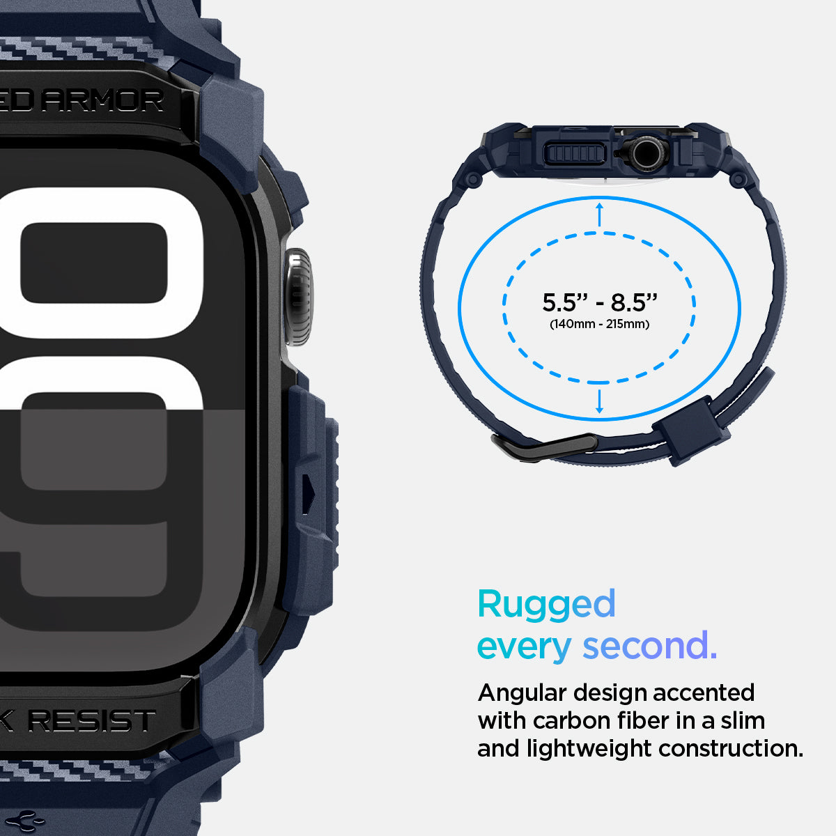 ACS08606 - Apple Watch 10 (46mm) Case Rugged Armor Pro in Navy Blue angular design accented with carbon fiber in a slim and lightweight construction. (140mm-215mm)