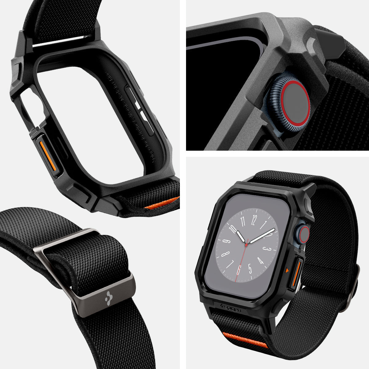 ACS08594 - Apple Watch (42mm) Case Lite Fit Pro in Matte Black showing the different angles