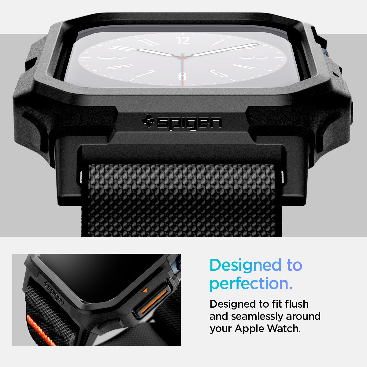 ACS08609 - Apple Watch (46mm) Case Lite Fit Pro in Matte Black showing the designed to perfection. Designed to fit flush and seamlessly around your Apple Watch