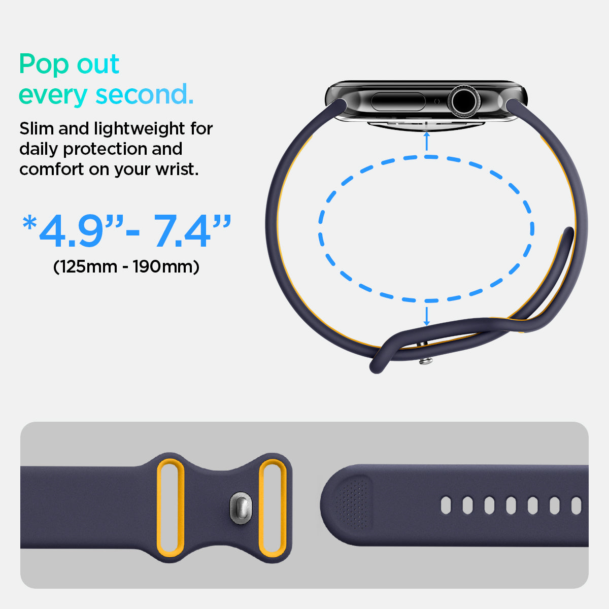 AMP09325 - Apple Watch Series - Nano Pop 42mm in Blueberry Navy pop out every second. Slim and lightweight for daily protection and comfort on your wrist. 125mm-190mm.