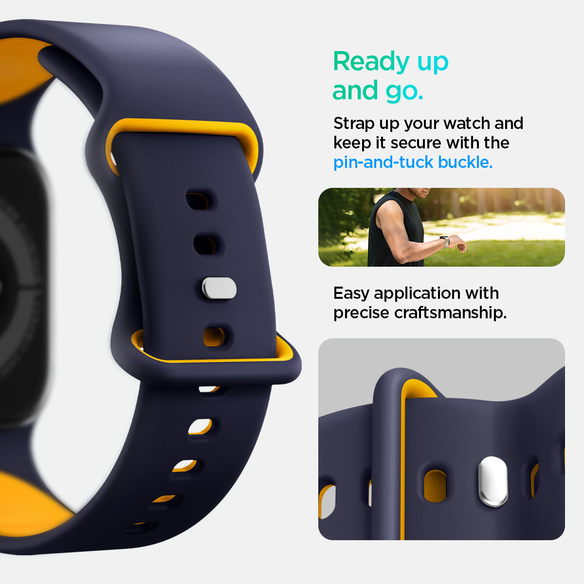AMP09325 - Apple Watch Series - Nano Pop 42mm in Blueberry Navy ready up and go. Strap up your watch and keep it secure with the pin and tuck buckle. Easy application with precise craftsmanship.