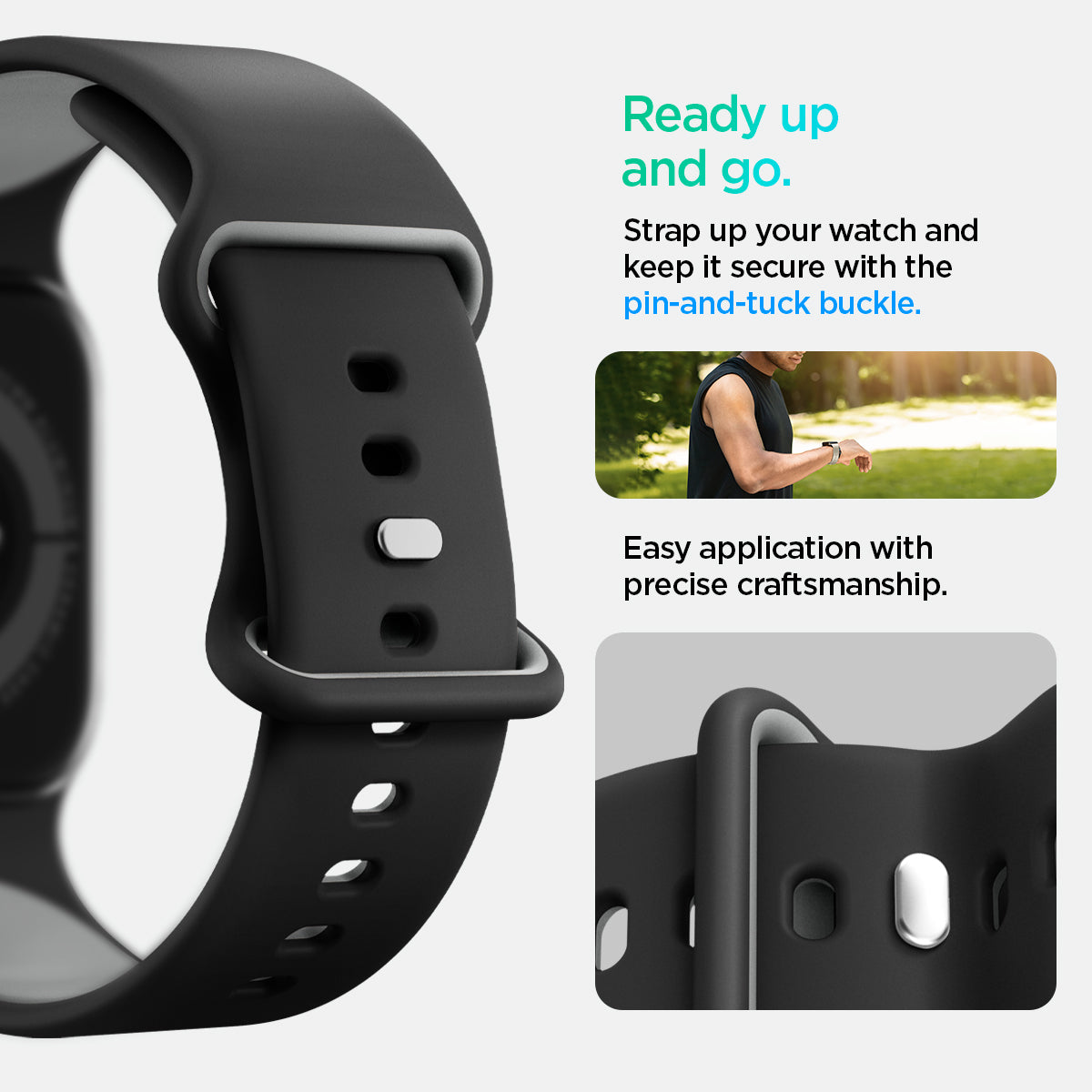 AMP09321 - Apple Watch Series - Nano Pop 46mm in Black Sesame ready up and go. Strap up your watch and keep it secure with the pin and tuck buckle. Easy application with precise craftsmanship.