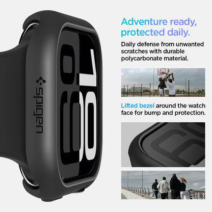 ACS08601 - Apple Watch 10 (46mm) Case Thin Fit in Black daily defense from unwanted scratches with durable polycarbonate material. Adventure ready, protected daily. Lifted bezel around the watch face for bump protection.