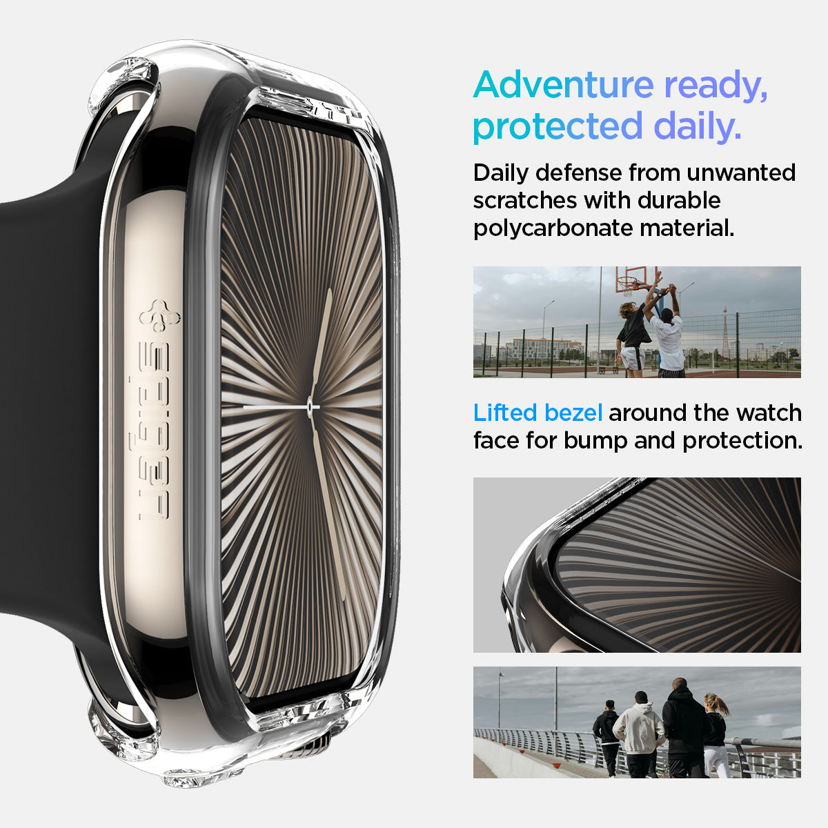 ACS08589 - Apple Watch 10 (42mm) Case Thin Fit in Crystal Clear daily defense from unwanted scratches with durable polycarbonate material. Adventure ready, protected daily. Lifted bezel around the watch face for bump protection.