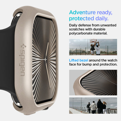 ACS08590 - Apple Watch 10 (42mm) Case Thin Fit in Starlight daily defense from unwanted scratches with durable polycarbonate material. Adventure ready, protected daily. Lifted bezel around the watch face for bump protection.