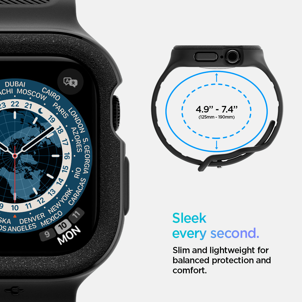 ACS09390 - Apple Watch 10 (42mm) Case Vault Pro in Matte Black slim and lightweight for balanced protection and comfort.