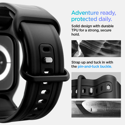 ACS09391 - Apple Watch 10 (46mm) Case Vault Pro in Matte Black solid design with durable TPU for a strong, secure hold. Strap up and tuck in with the pin and tuck buckle.
