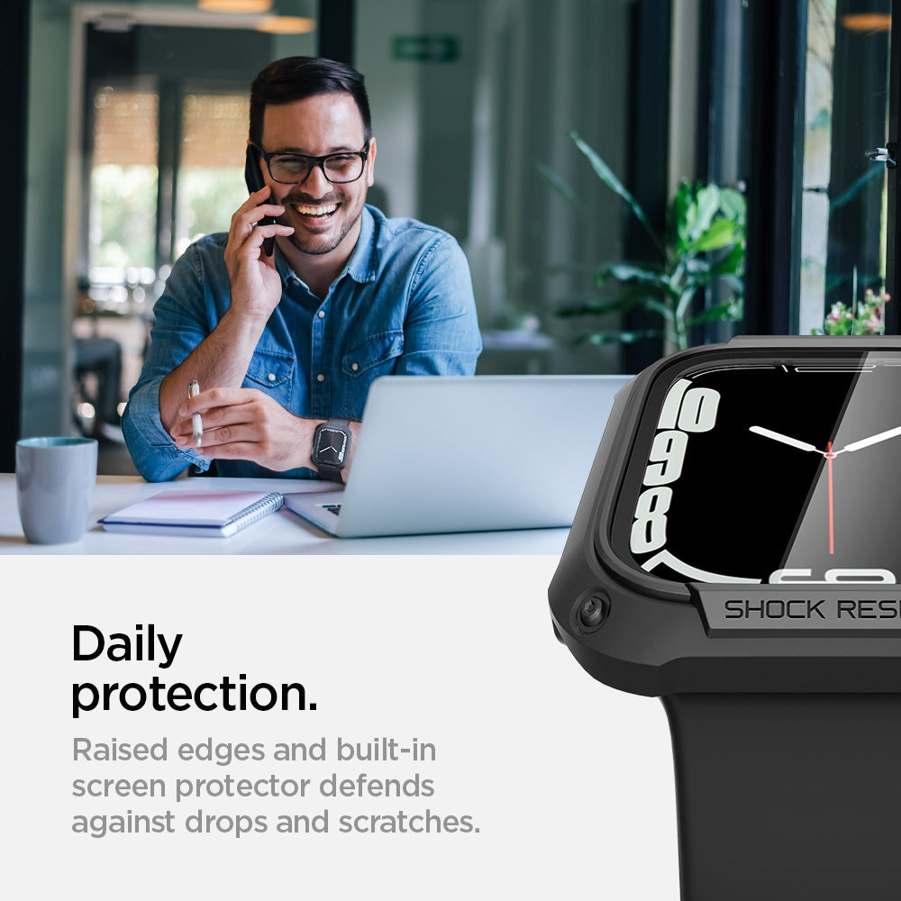 ACS04183 - Apple Watch Series (45mm) Case Tough Armor in black raised edges and built in screen protector defends against drops and scratches. Daily protection.