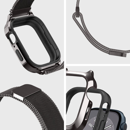ACS04585 - Apple Watch Series (Apple Watch (45mm) Case Metal Fit Pro in graphite showing the different angles