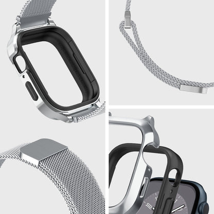 ACS04584 - Apple Watch Series (Apple Watch (45mm) Case Metal Fit Pro in silver showing the different angles