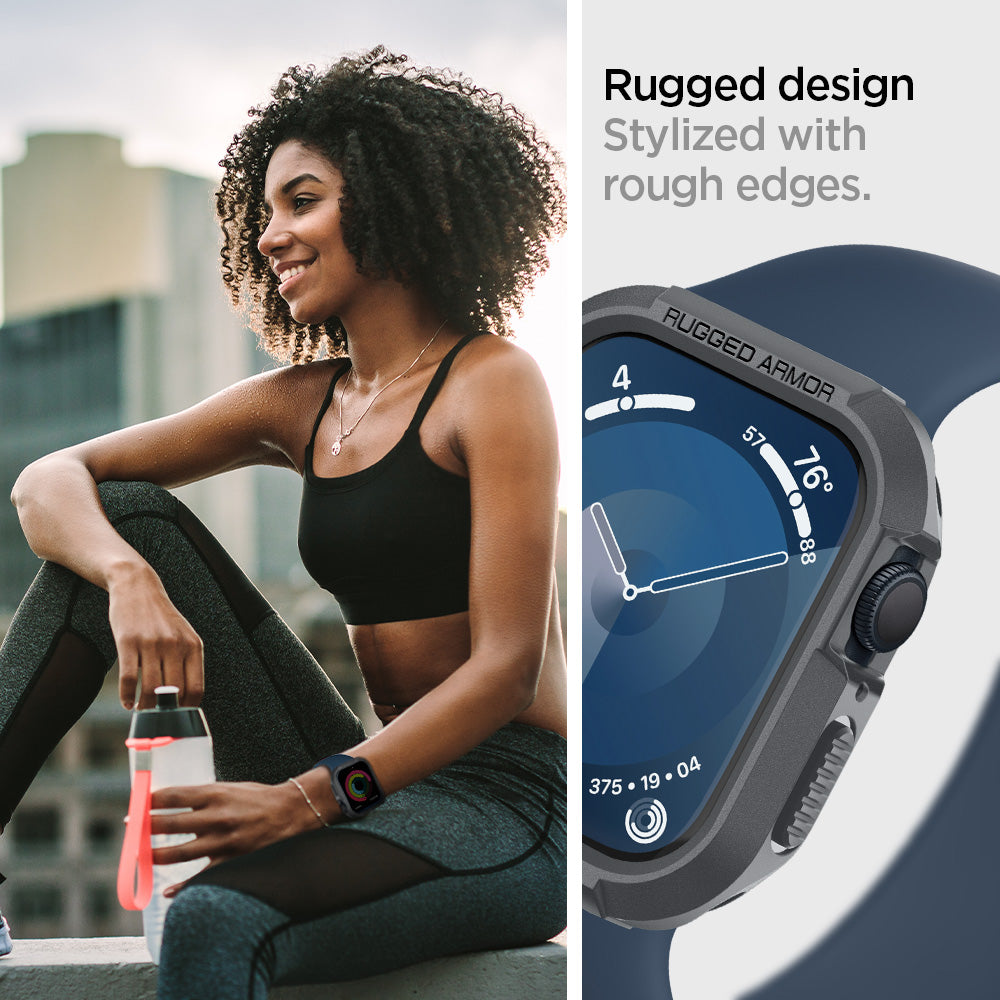 ACS07380 - Apple Watch (45mm) Rugged Armor in Dark Gray rugged design stylized with rough edges.