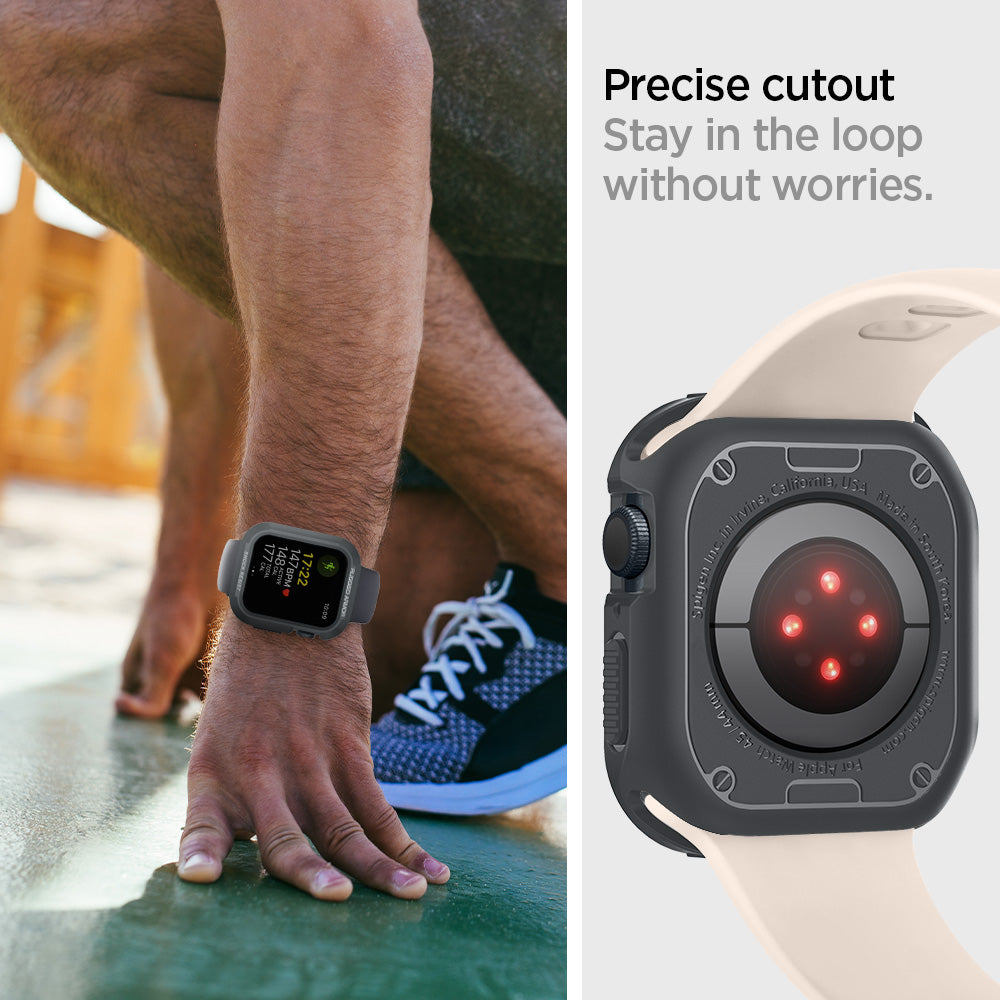 ACS07380 - Apple Watch (45mm) Rugged Armor in Dark Gray precise cutout stay in the loop without worries.