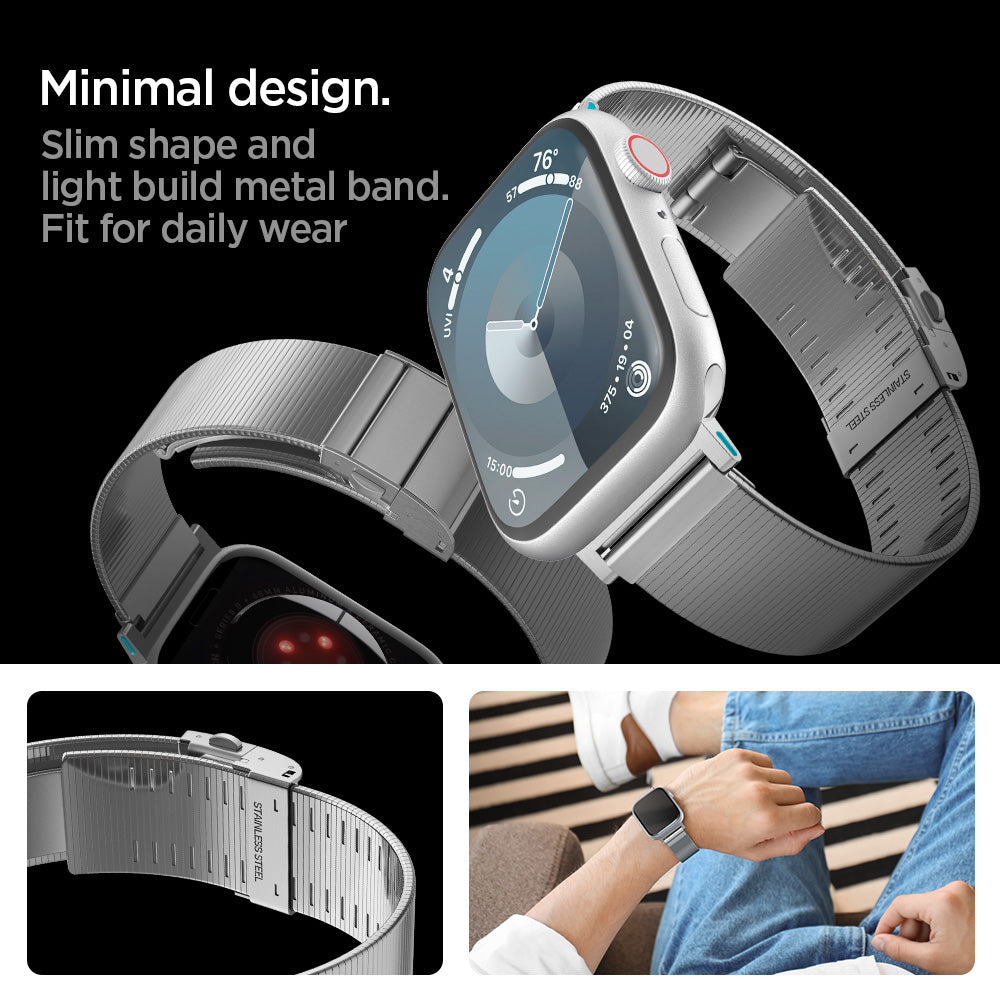 AMP07224 - Apple Watch (49mm) Sleek Link in Silver slim shape and light build metal band. fit for daily wear. Minimal design