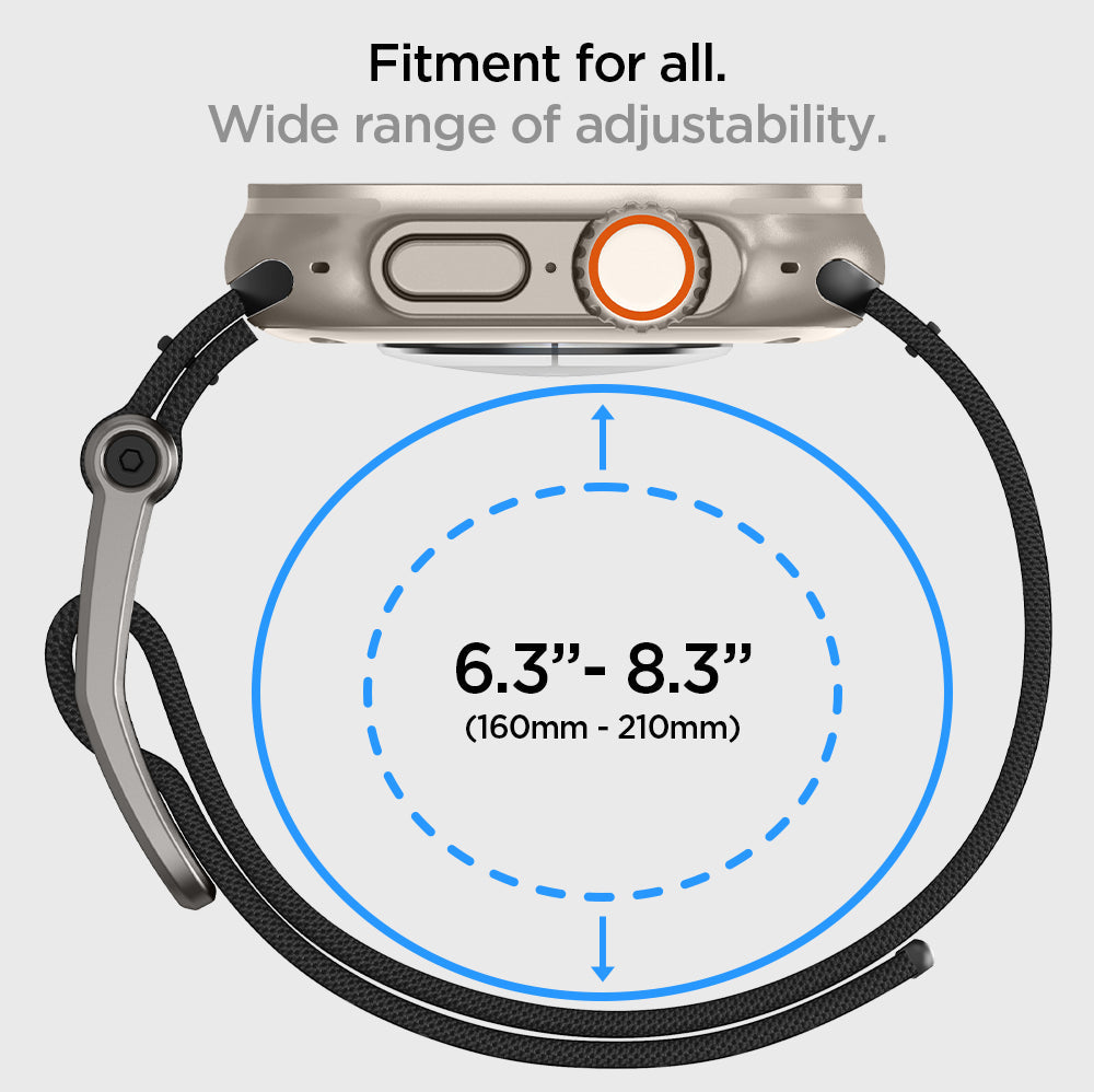 AMP02465 - Apple Watch Series (Apple Watch (49mm)/Apple Watch (45mm)/Apple Watch (42mm)) Watch Band DuraPro Flex in black wide range of adjustability. Fitment for all (160mm-210mm)