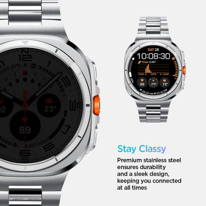AMP08823 - Watch Ultra (47mm) Modern Fit 316L Band in Silver stay classy. premium stainless steel ensures durability and a sleek design, keeping you connected at all times.