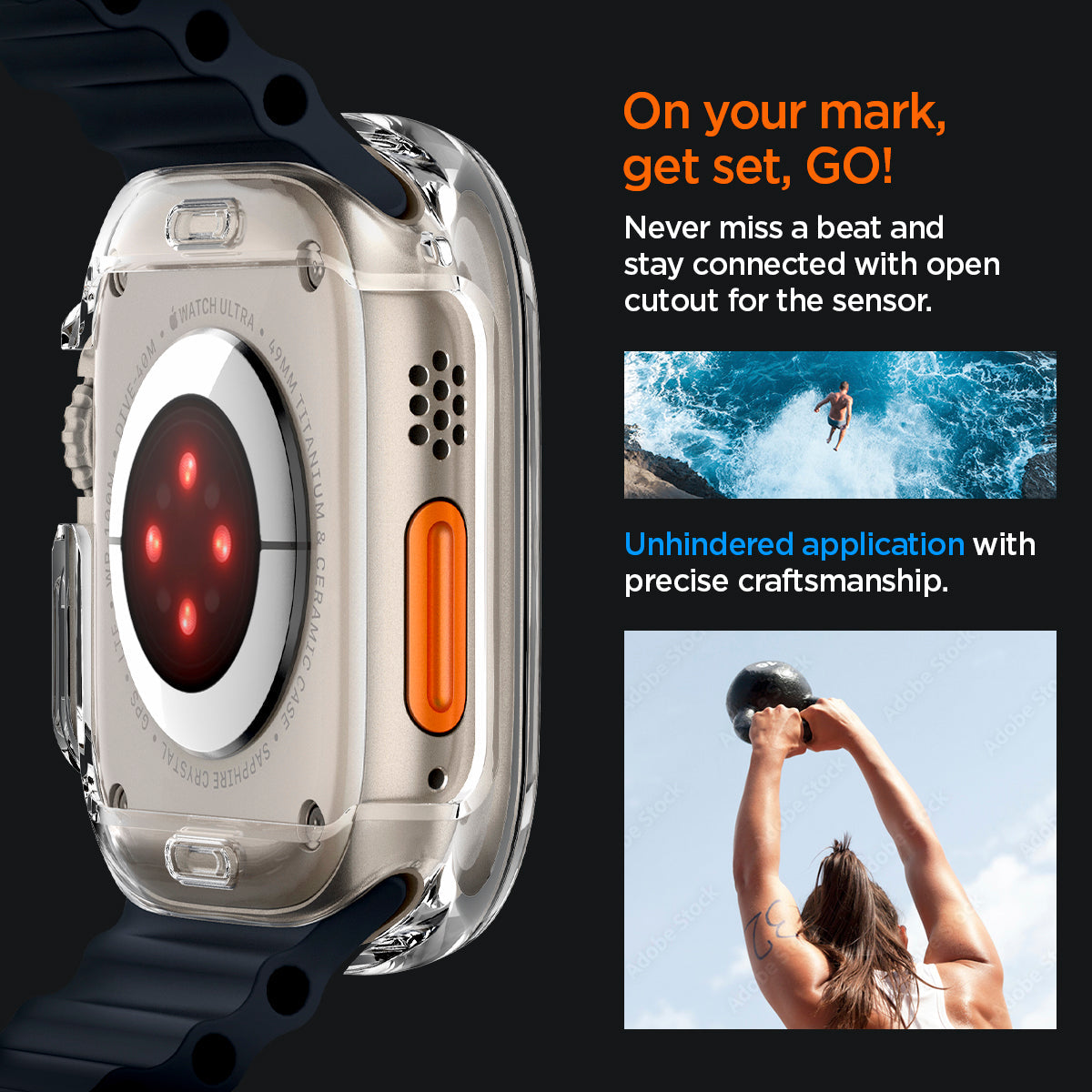 ACS05459 - Apple Watch Ultra (Apple Watch (49mm)) Case Ultra Hybrid in crystal clear never miss a beat and stay connected with open cutout for the sensor. unhindered application with precise craftsmanship.