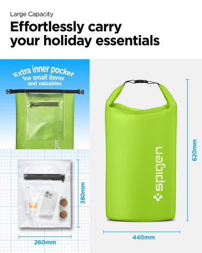 AMP07230 - AquaShield Waterproof Bag A631 in Cactus Green showing the large capacity, effortlessly carry your holiday essentials with extra inner pocket (260mmx380mm) for small item and valuables, bag size(440mmx620mm)